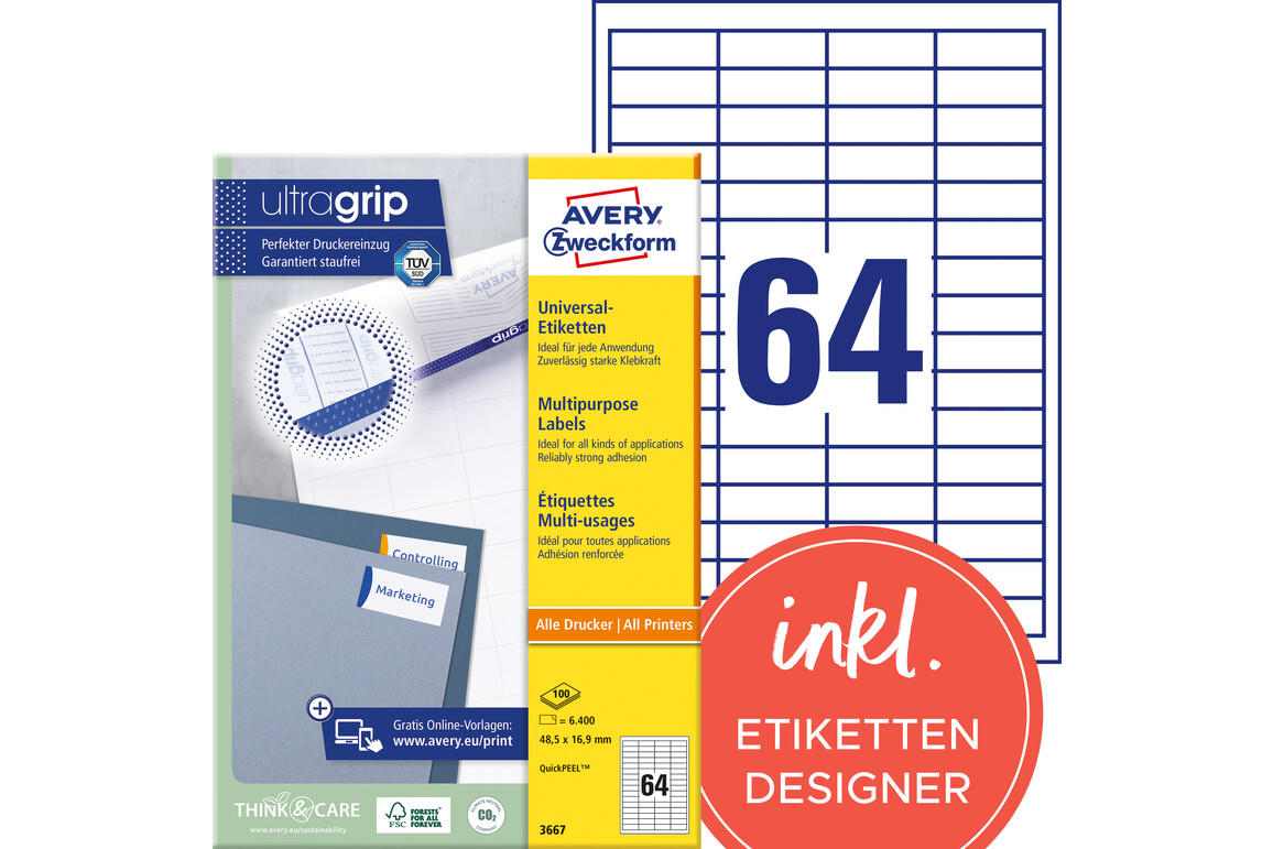 Universaletiketten A4 3667 weiss 48,5x16,9mm, Art.-Nr. ZWF-3667 - Paterno Shop