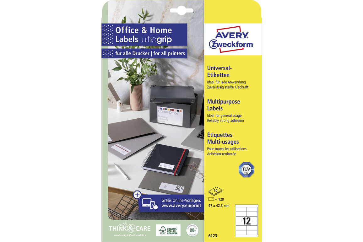 Etiketten Avery InkjetLaserCopy 97x42,3mm, Art.-Nr. 6123ZWF - Paterno Shop