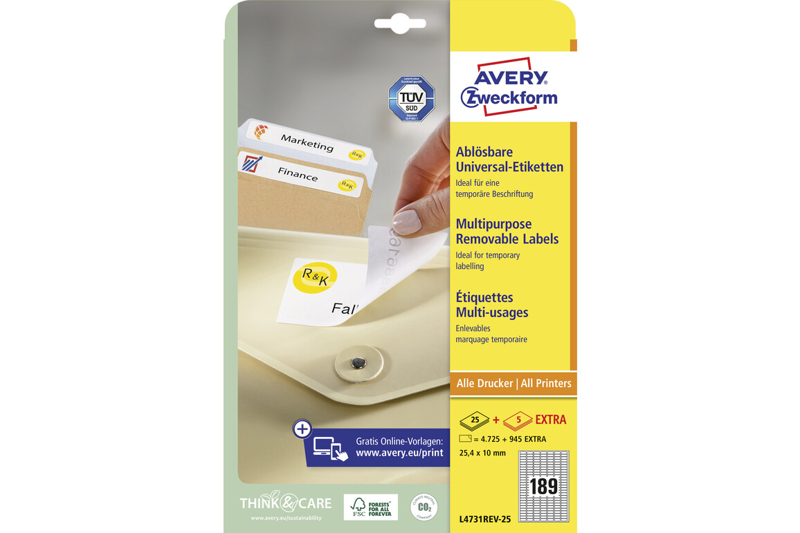 Universaletiketten ZWF 25,4 x10 mm wiederablösbar, Art.-Nr. L4731REV-25 - Paterno Shop Universaletiketten ZWF 25,4 x10 mm wiederablösbar, Art.-Nr. L4731REV-25 - Paterno Shop