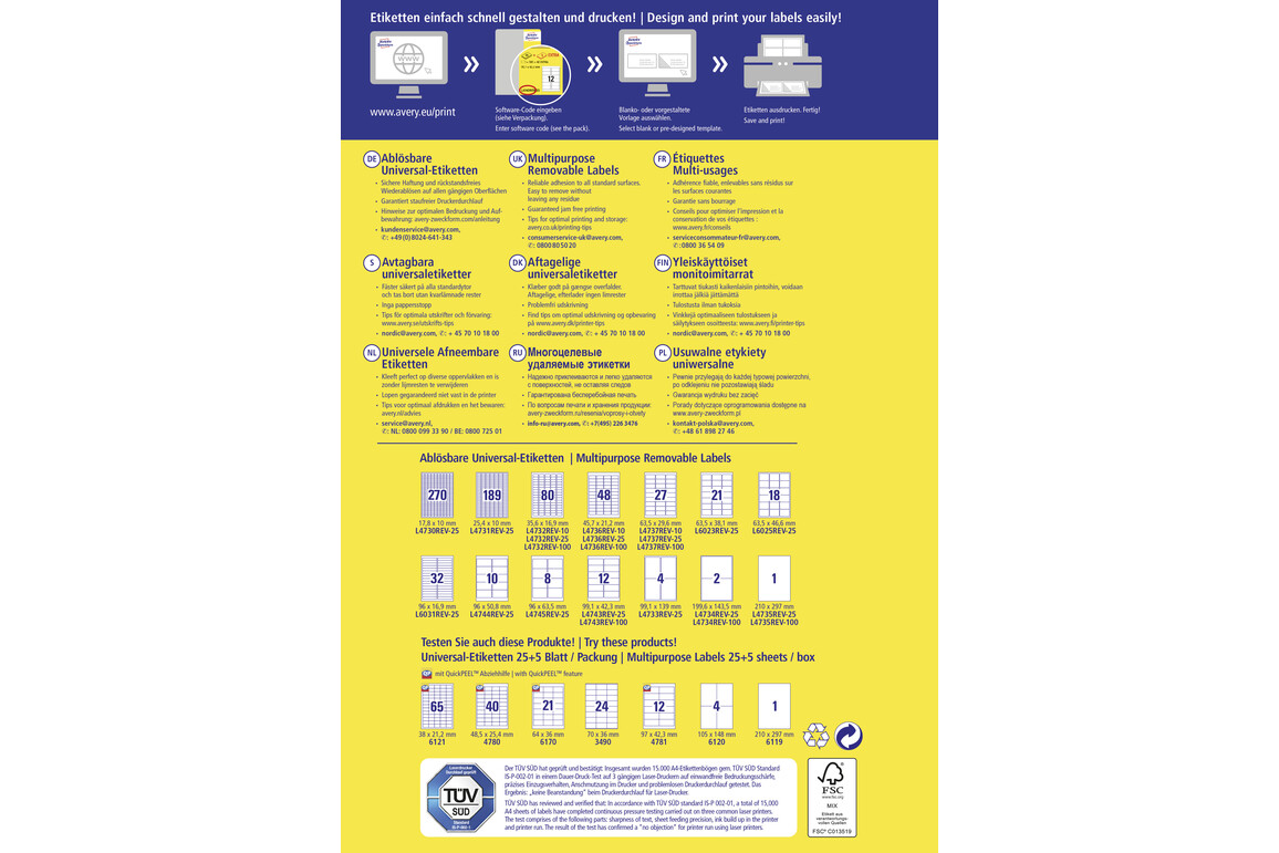 Universaletiketten 210 x297 mm wiederablösbar, Art.-Nr. L4735REV-25 - Paterno Shop Universaletiketten 210 x297 mm wiederablösbar, Art.-Nr. L4735REV-25 - Paterno Shop