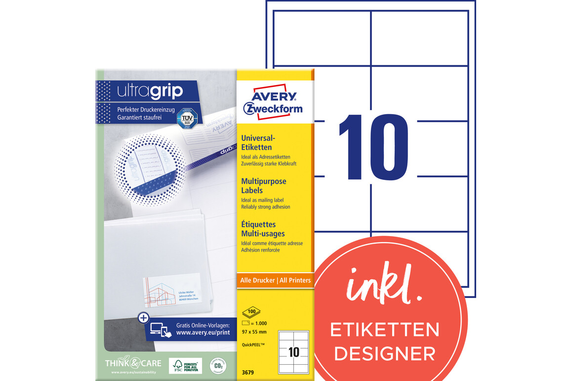 Universaletiketten A4 3679 weiss 97x55mm, Art.-Nr. ZWF-3679 - Paterno Shop