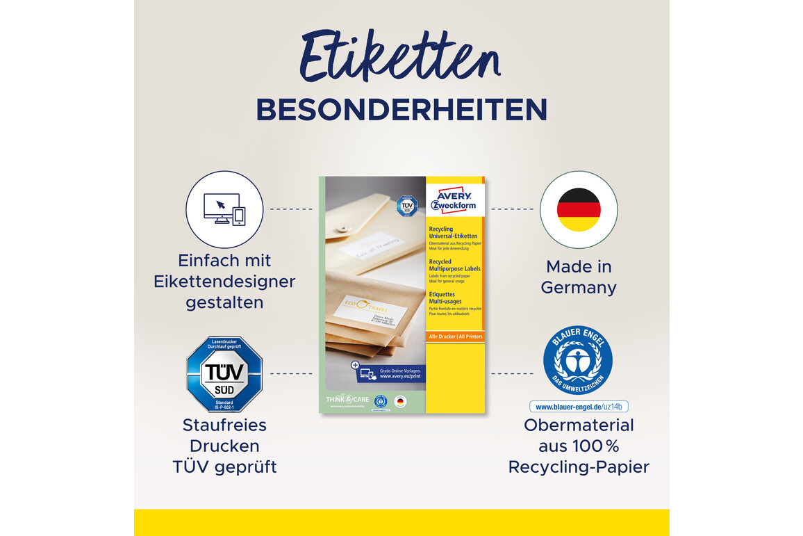 Universaletiketten LR 3475 Recycling 70 x 36 mm, Art.-Nr. LR3475 - Paterno Shop Universaletiketten LR 3475 Recycling 70 x 36 mm, Art.-Nr. LR3475 - Paterno Shop
