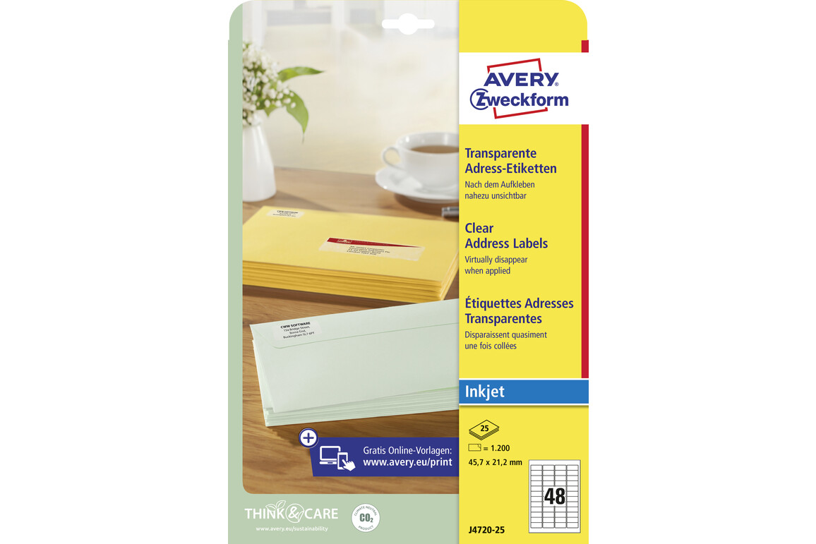 Adressetiketten 45,7 x 21,2 mm, transparent, Art.-Nr. J4720-25 - Paterno Shop Adressetiketten 45,7 x 21,2 mm, transparent, Art.-Nr. J4720-25 - Paterno Shop