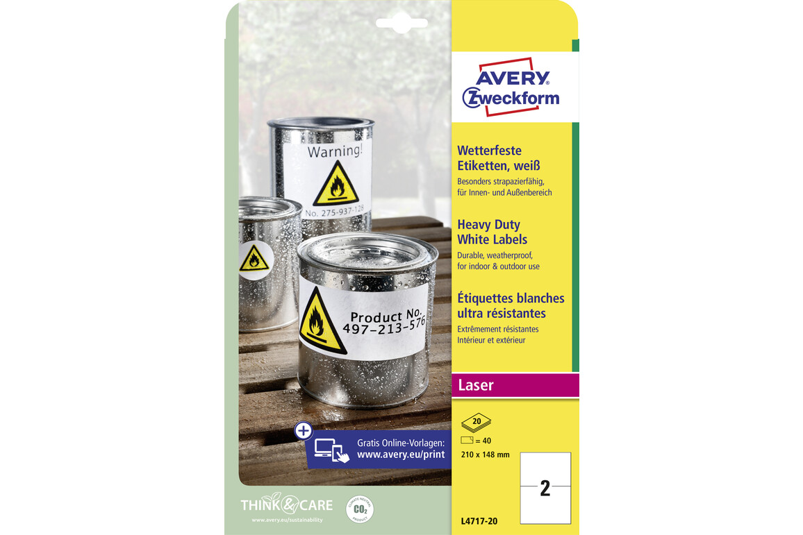 Etiketten ZWF Laser 210x148mm wetterfest, Art.-Nr. L4717-20 - Paterno Shop