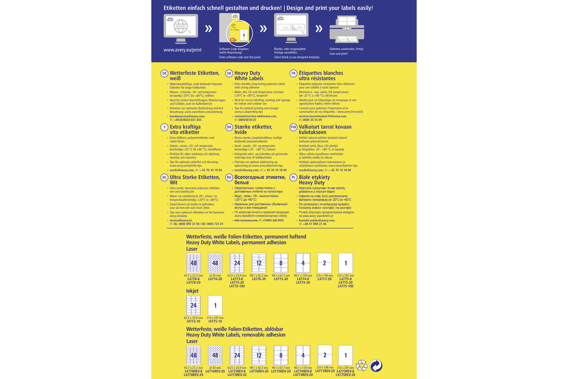 Etiketten ZWF Laser 210x148mm wetterfest, Art.-Nr. L4717-20 - Paterno Shop