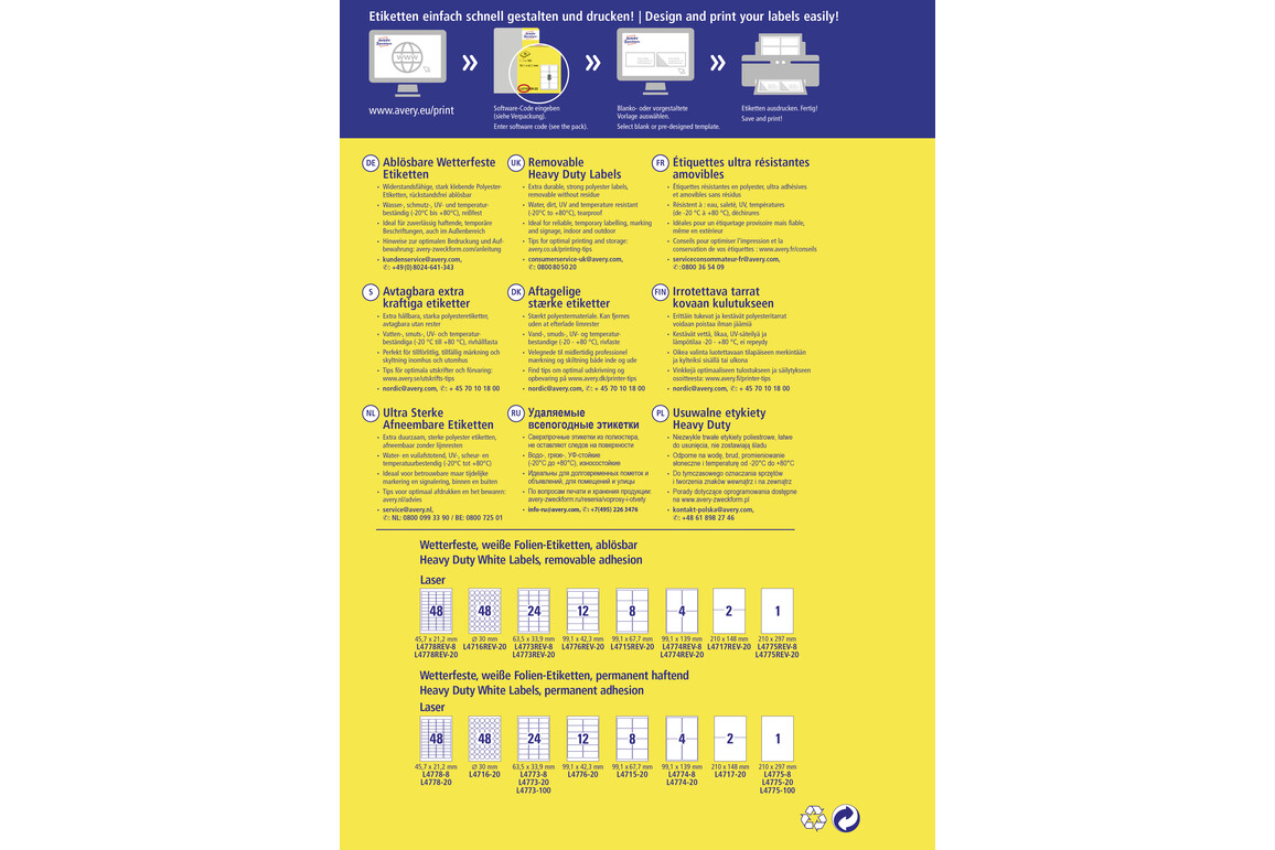 Etiketten ZWF 210x148mm wetterfest, ablösbar, Art.-Nr. L4717REV-20 - Paterno Shop Etiketten ZWF 210x148mm wetterfest, ablösbar, Art.-Nr. L4717REV-20 - Paterno Shop