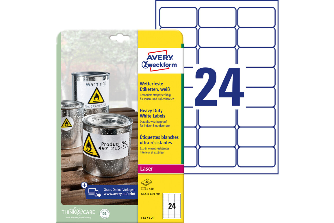 Etiketten ZWF Wetterfest 63,5 x 33,9 mm, Art.-Nr. L4773-20 - Paterno Shop