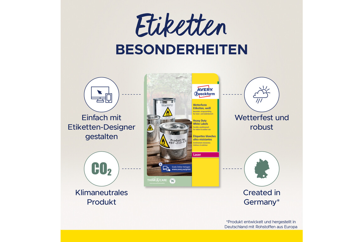 Etiketten ZWF Wetterfest 63,5 x 33,9 mm, Art.-Nr. L4773-20 - Paterno Shop