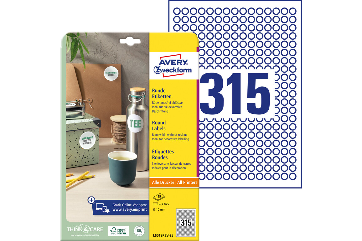 Etiketten Universal weiss DM10mm rund, Art.-Nr. L6019REV-25 - Paterno Shop