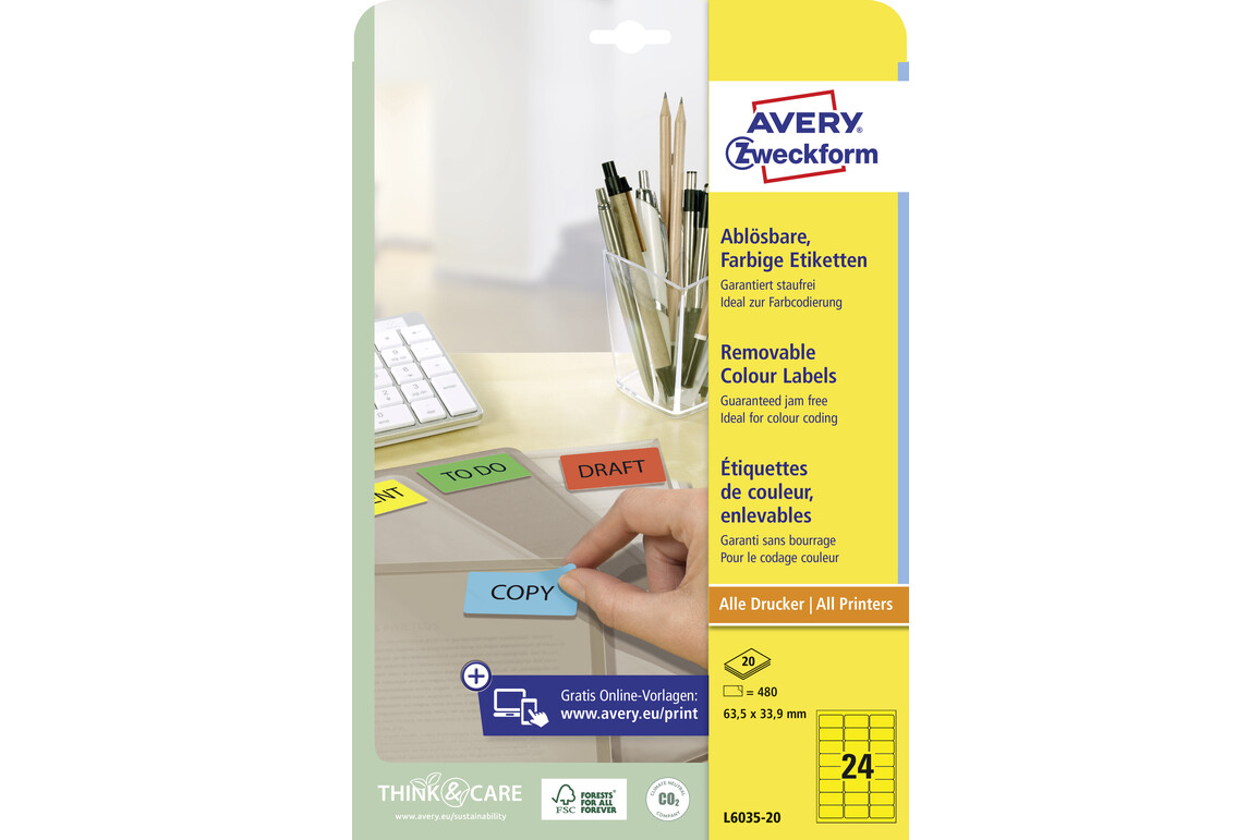 Etiketten ZWF, 63,5 x 33,9 mm, gelb, Art.-Nr. L6035-20 - Paterno Shop