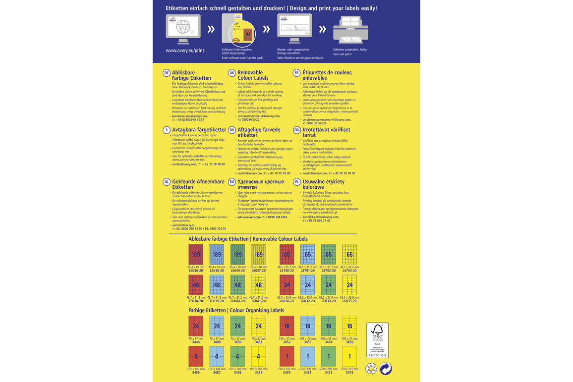 Etiketten ZWF, 63,5 x 33,9 mm, gelb, Art.-Nr. L6035-20 - Paterno Shop