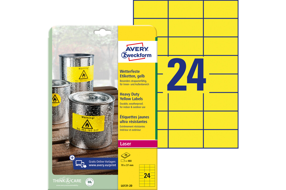 Wetterfeste Etiketten 70x37mm gelb, Art.-Nr. L6131-20 - Paterno Shop