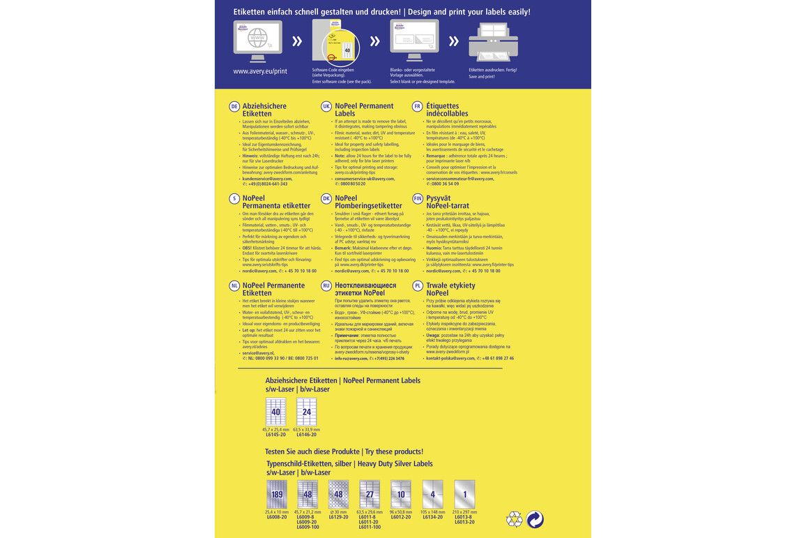 Sicherheitsetiketten ZWF 63,5 x 33,9 mm, Art.-Nr. L6146-20 - Paterno Shop