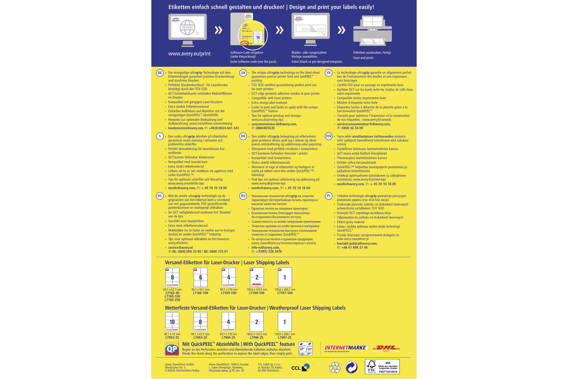 Adressetiketten ZWF 99,1 x 93,1 mm, Art.-Nr. L7166-100 - Paterno Shop