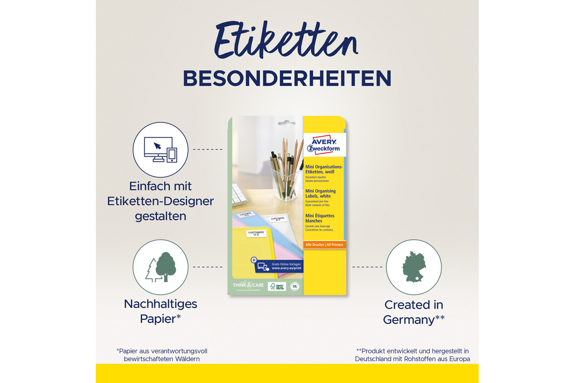 Etiketten Mini Laser 25,40 x 10 mm weiss, Art.-Nr. L7658-25 - Paterno Shop