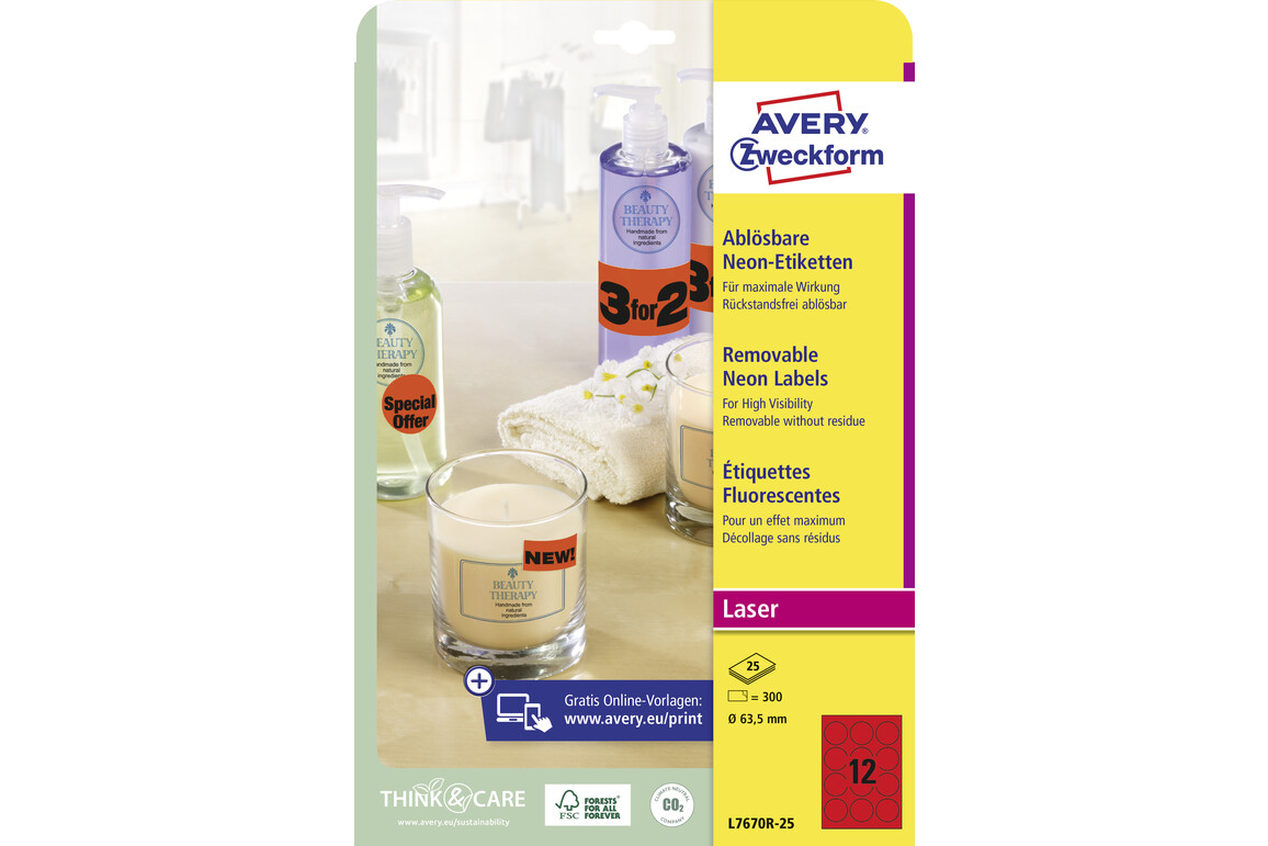 Etikett Neon 63,5mm rot, Art.-Nr. L7670R-25 - Paterno Shop