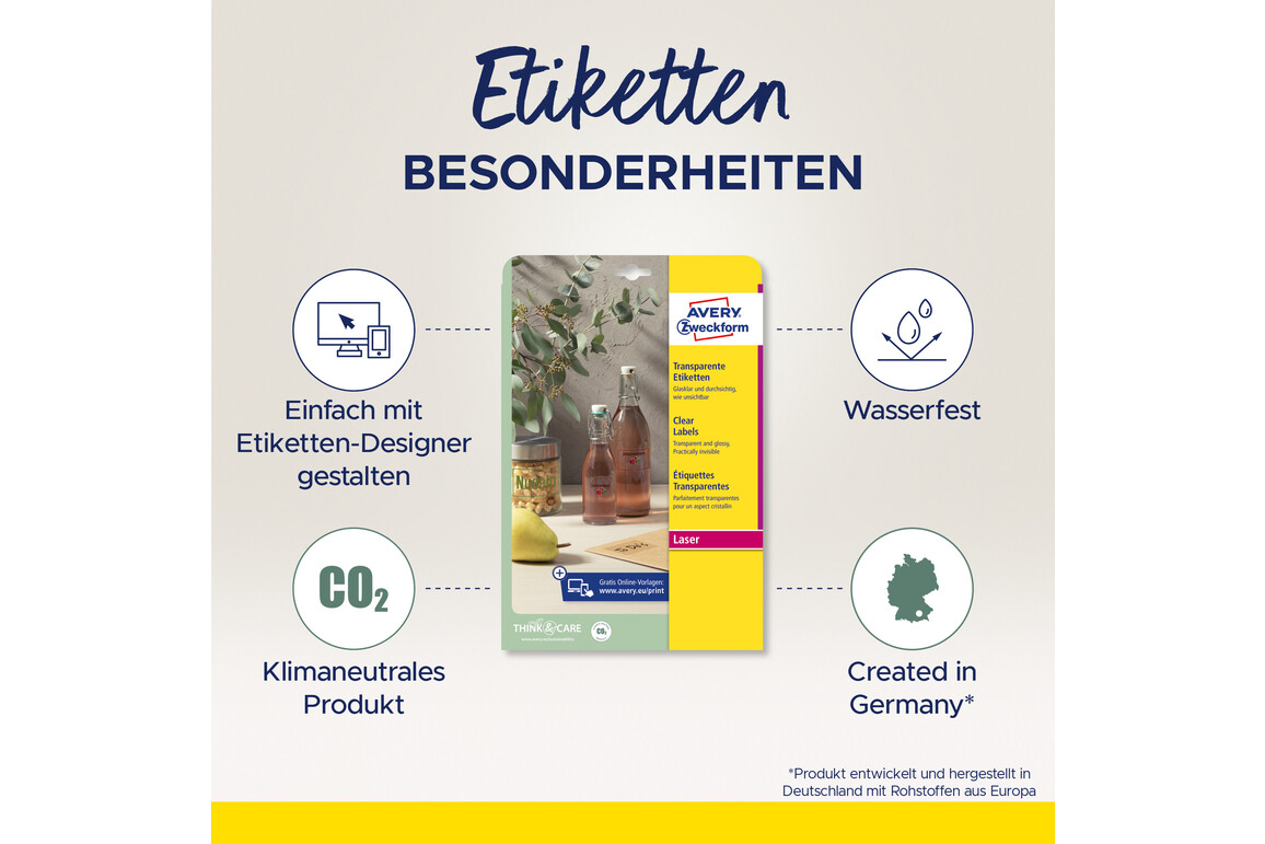 Etiketten ZWF Crystal Clear 45,7 x 25,4 mm, Art.-Nr. L7781-25 - Paterno Shop