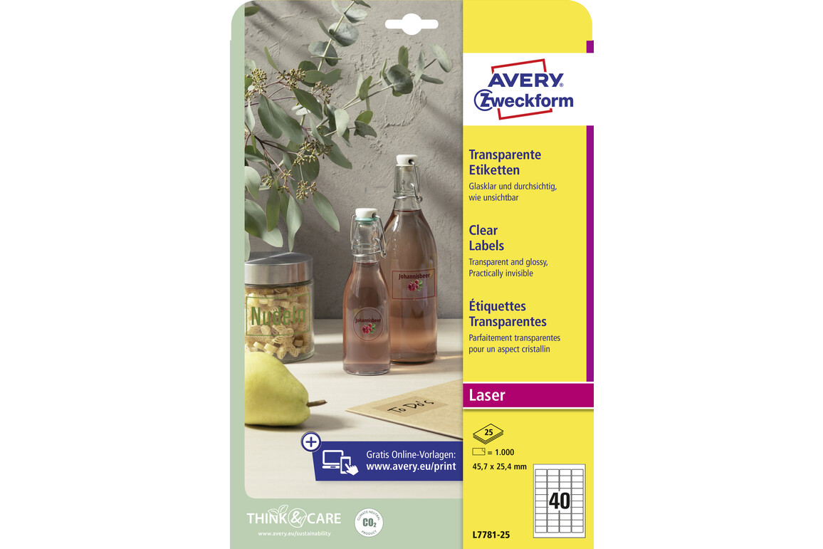 Etiketten ZWF Crystal Clear 45,7 x 25,4 mm, Art.-Nr. L7781-25 - Paterno Shop