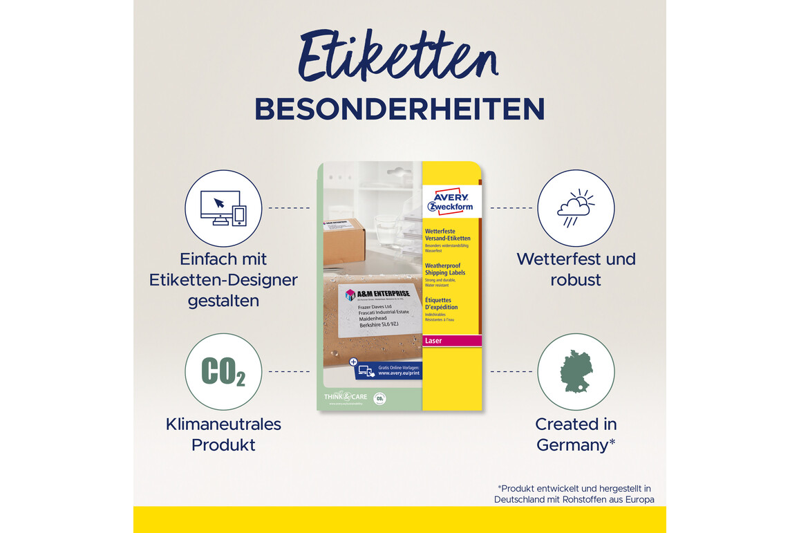 Wetterfeste Versand-Etiketten 99,1 x 67,7 mm, Art.-Nr. L7993-25 - Paterno Shop Wetterfeste Versand-Etiketten 99,1 x 67,7 mm, Art.-Nr. L7993-25 - Paterno Shop