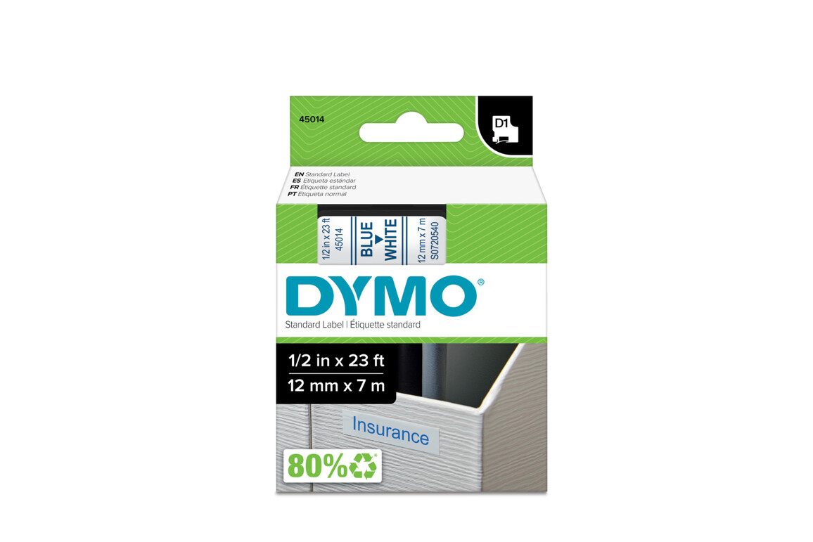 Beschriftungsband Dymo 12mmx7m blau weiss, Art.-Nr. 00450-BLWS - Paterno Shop