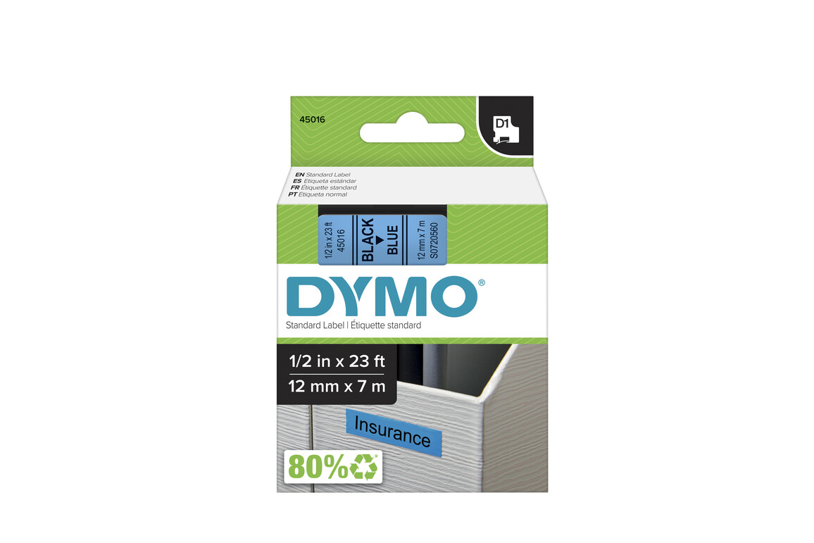 Beschriftungsband Dymo 12mmx7m schwarz blau, Art.-Nr. 00450-SWBL - Paterno Shop