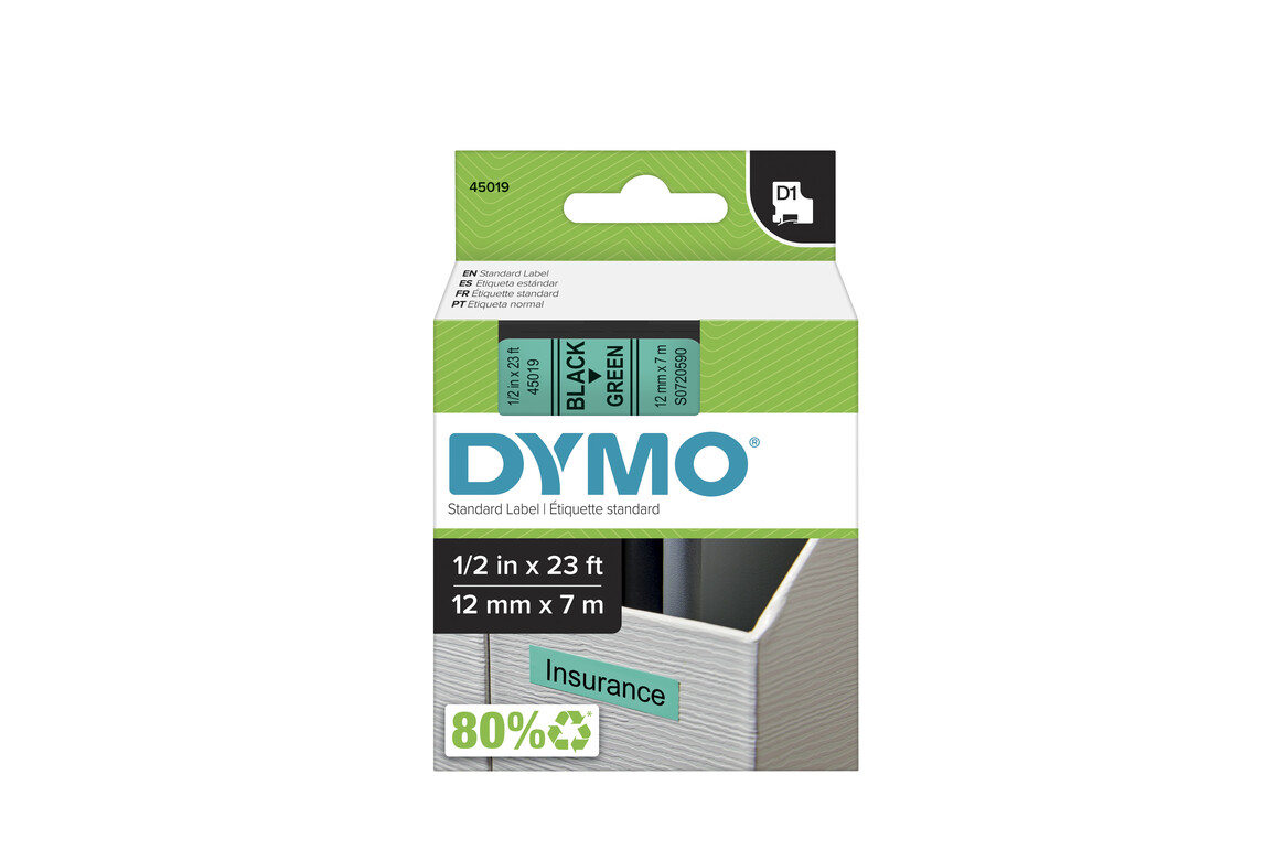 Beschriftungsband Dymo 12mmx7m schwarz grün, Art.-Nr. 00450-SWGN - Paterno Shop