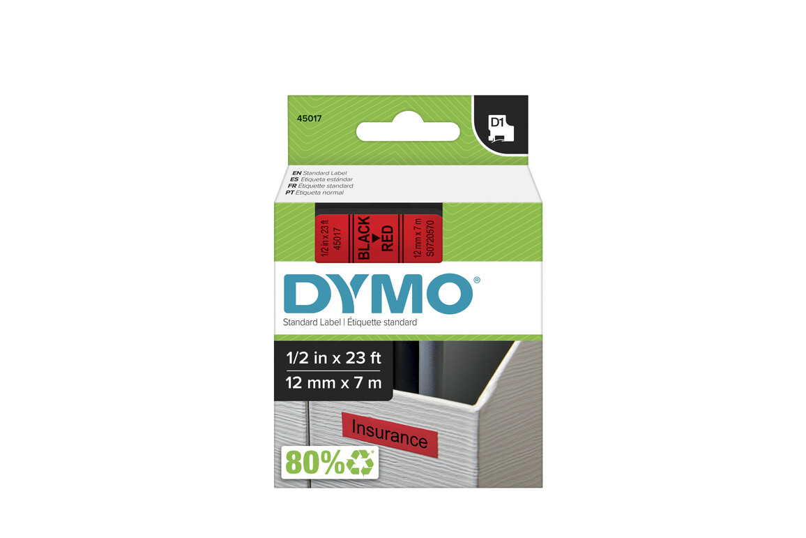 Beschriftungsband Dymo 12mmx7m schwarz rot, Art.-Nr. 00450-SWRT - Paterno Shop