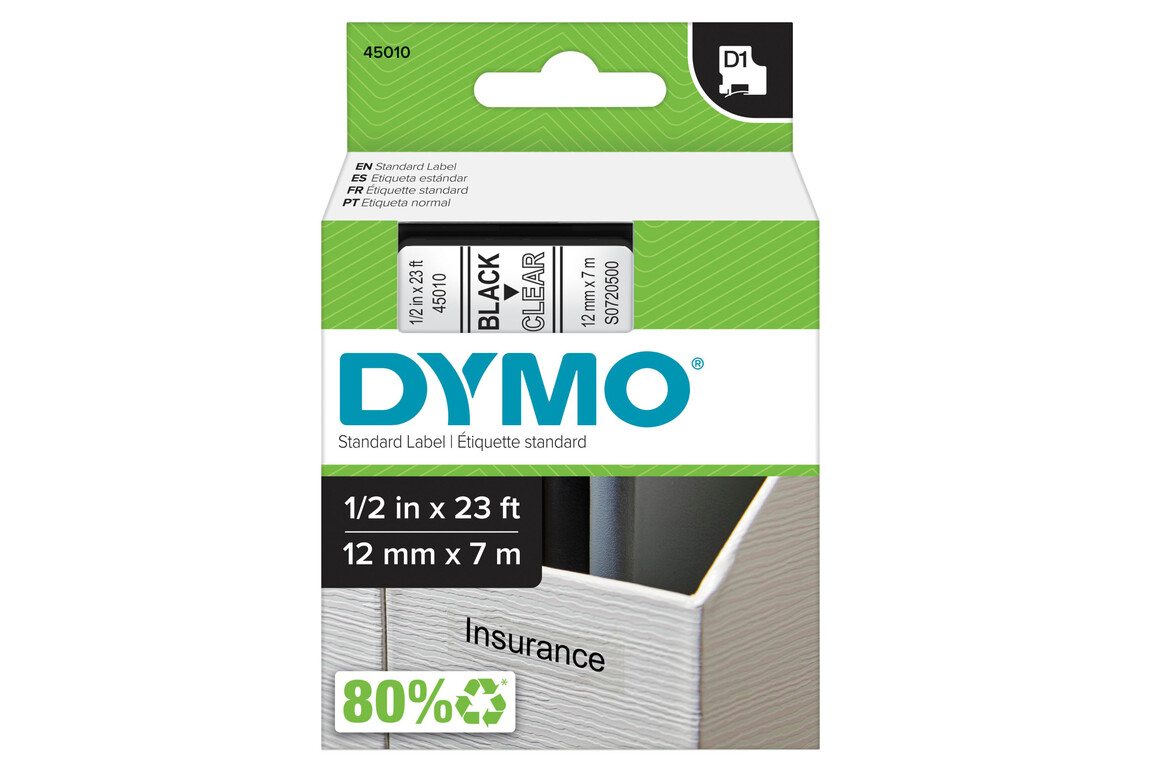 Beschriftungsband Dymo 12mmx7m schwarz farblos, Art.-Nr. 00450-SWTR - Paterno Shop