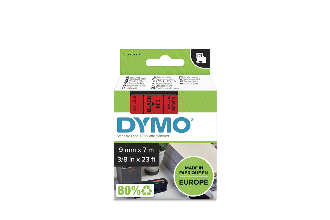 Beschriftungsband Dymo 9mmx7m schwarz rot, Art.-Nr. 00409-SWRT - Paterno Shop