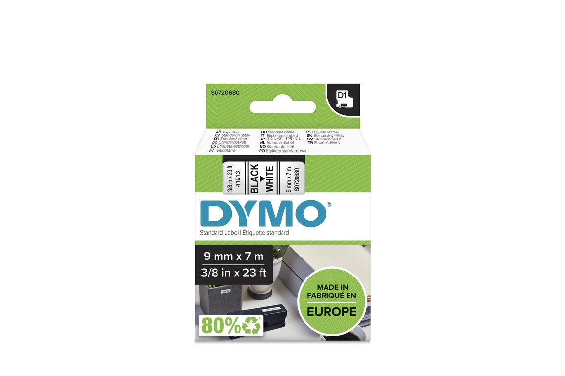 Beschriftungsband Dymo 9mmx7m schwarz weiss, Art.-Nr. 00409-SWWS - Paterno Shop