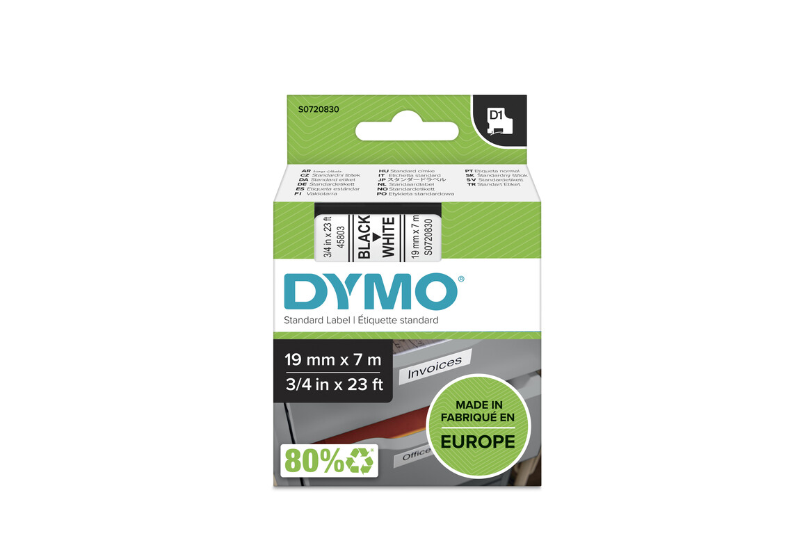 Beschriftungsband Dymo 19mmx7m schwarz weiss, Art.-Nr. 00458-SWWS - Paterno Shop