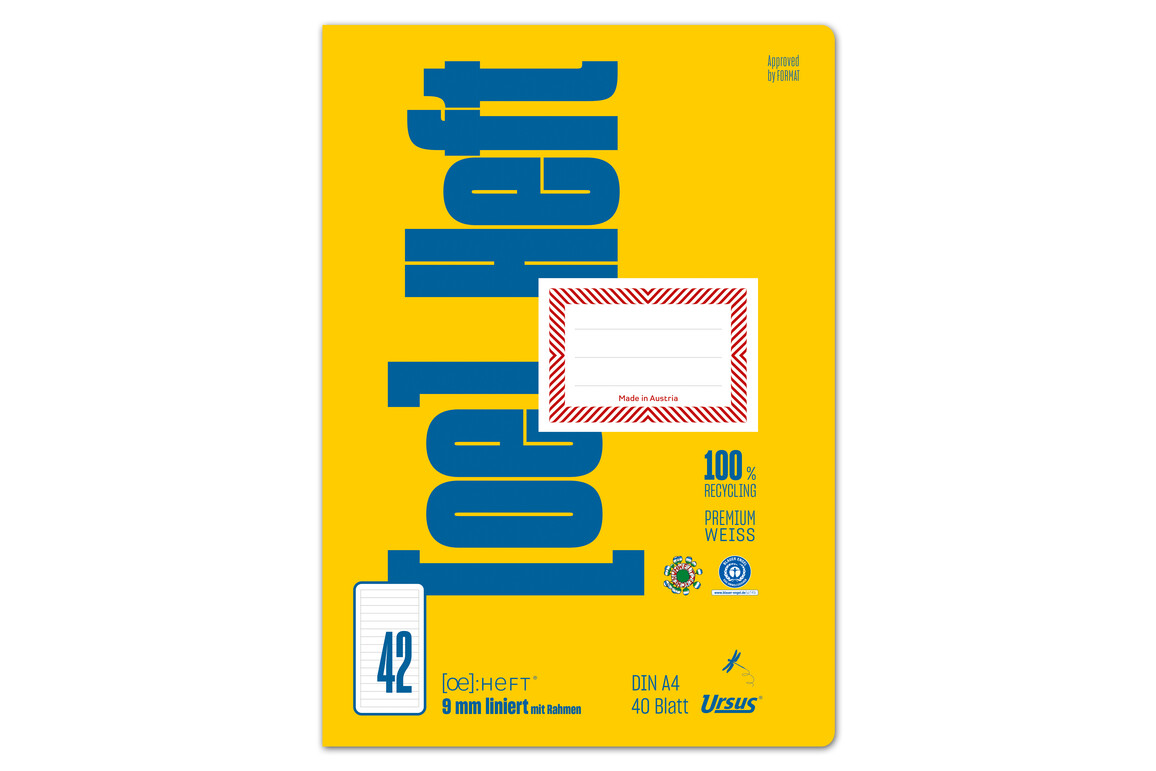 Heft Ursus OE42 A4 40 Blatt liniert mit Rahmen, Art.-Nr. 070440-10 - Paterno Shop