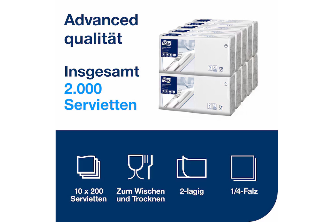 Servietten 2-lagig Tork 1/4-Falz 33 cm x 33 cm weiss, Art.-Nr. 477149 - Paterno Shop